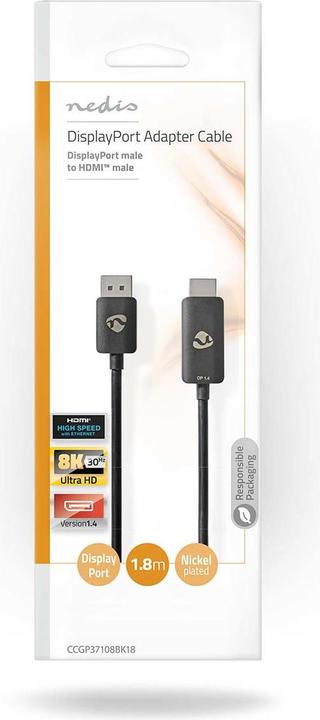 Produktbild Nedis Displayport-Adapter | DisplayPort Stecker | HDMI™ Stecker | 8K@30Hz | Vernickelt | Gerade | 1. (1.80 m, DisplayPort)