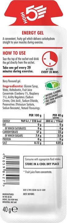 Valeurs nutritives et ingrédients High5 Boîte de gel énergétique (Baies, 20 pcs, 800 g)