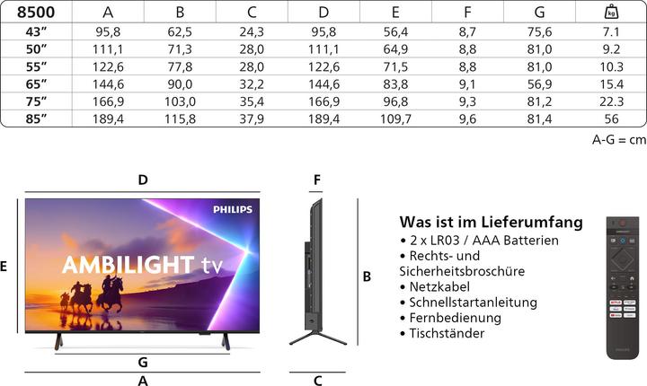 Produktbild Philips 55PUS8500/12 (55", PUS8500, LED, 4K, 2025)