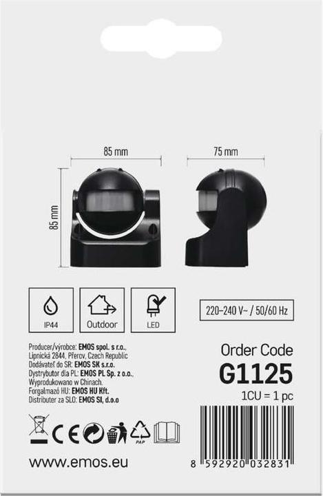 Actual product image Emos Motion detector (PIR sensor) IP44 1200W Black (12 m)