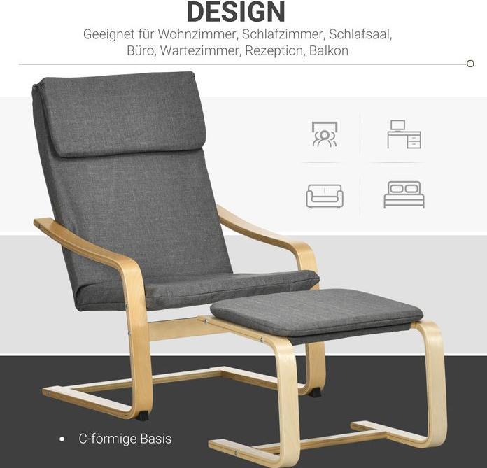 Produktbild Homcom Relaxsessel mit Hocker mit Fusspolster, Kopfpolster und Armlehnen