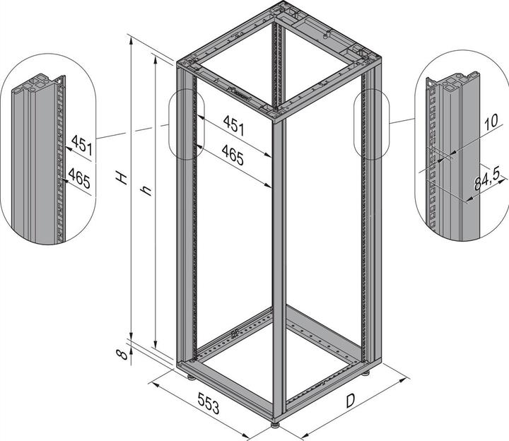 Actual product image Schroff Rack (Novastar), Universal, Heavy-Duty RAL7021, 12U x 553mm x 800mm (12.44 RU, 19 inch rack)