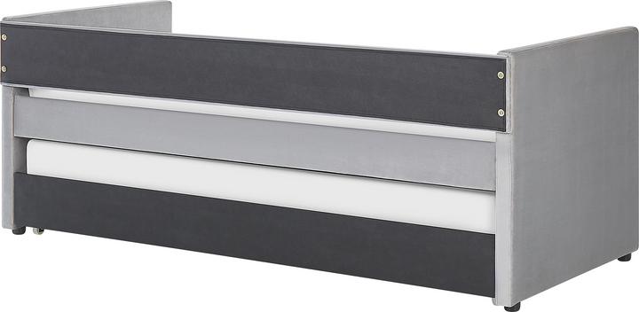Actual product image Beliani Daybed extendable velvet fabric light grey slatted frame 90 x 200 cm TROYES (90 x 200 cm)