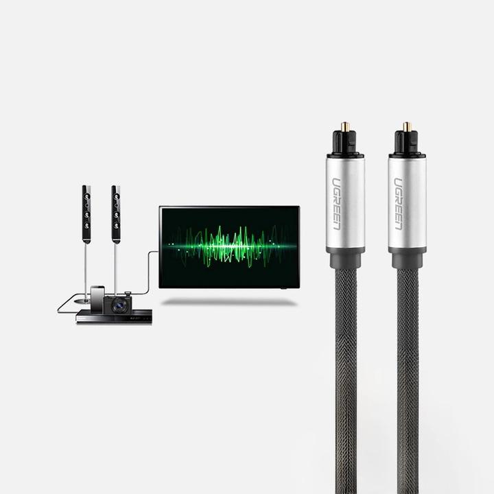 Produktbild Ugreen AV108 Toslink Audio optical cable, braided aluminium, 2m (silver) (2 m, TOSLINK)