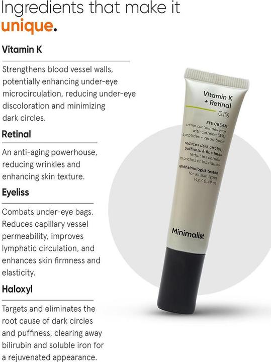 Actual product image Minimalist Vitamin K + Retinal 01% Eye Cream (Crème, Night)