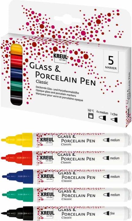 Produktbild I Am Creative Porcelain Pen 5er-Set (Schwarz, Signalgelb, Kirschrot, Royalblau, Französisch grün, 4 mm, 5 x)