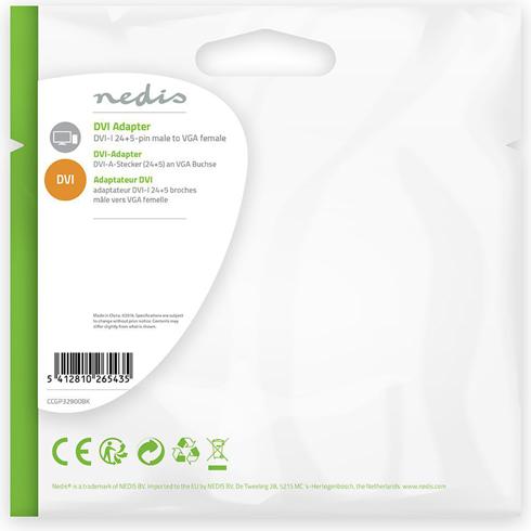 Produktbild Nedis Adapter DVI - VGA DVI-I M Stecker 24+5 Pin - VGA (VGA, DVI, 11 cm)