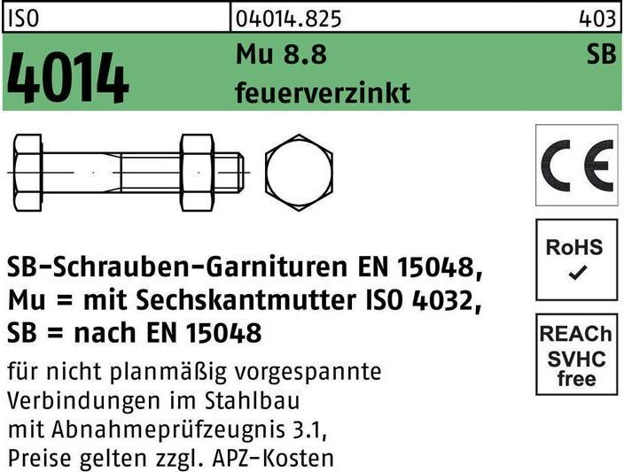 Immagine prodotto Bullone a testa esagonale ISO 4014 con gambo/dado M 36 x 160 8,8 zincato a caldo (1 Viti per pezzo)