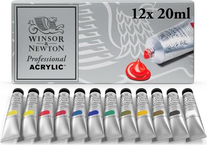 Produktbild Winsor & Newton Proff. acrylic colour starter set 12x20ml (Gelb, Grün, Schwarz, Pink, Blau, Braun, Weiss, Rot, 20 ml)