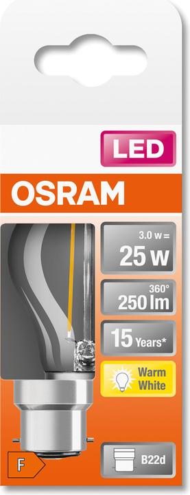 Image du produit Osram LEDSCLP25 2,5W/827 230V FILB22D10X1OSRAM (B22d, 2.50 W, 250 lm, 6 x, F)
