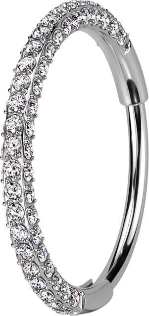 Produktbild Star Piercing Micro Segmentring klappbar silber front und seitlich Kristalle silber (ohne Messing, Titan G23)