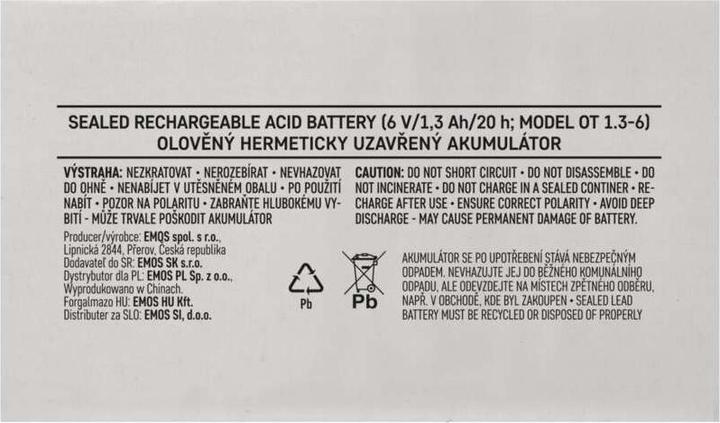 Nutritional values and ingredients Emos ACCUMULATOR SLA /1.3Ah FA (1 pcs., Device specific, 1300 mAh)