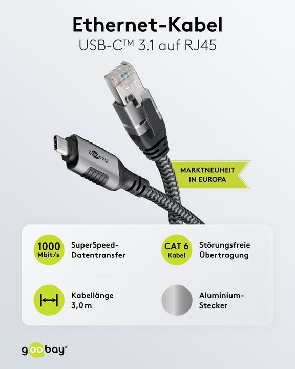 Produktbild Goobay Ethernet-Kabel USB-C auf RJ45 (USB-C, RJ45 (1x))