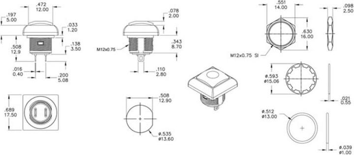 Actual product image Velleman Mini Square Metal Push Button With Red Button 1P Spst Off-(On)