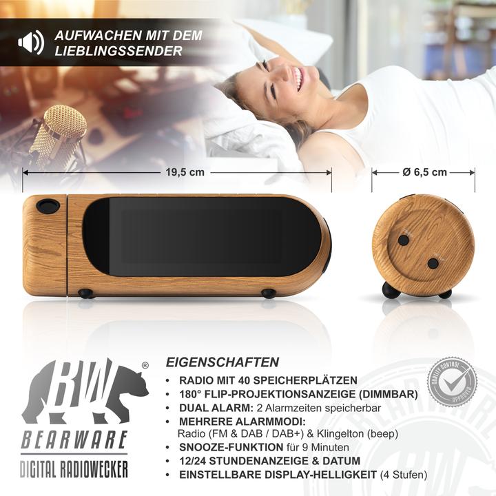 Produktbild Bearware Projektionswecker, Radiowecker DAB Plus, FM & DAB+ Küchenradio digital, Wecker, 4 Helligkeitsstufen