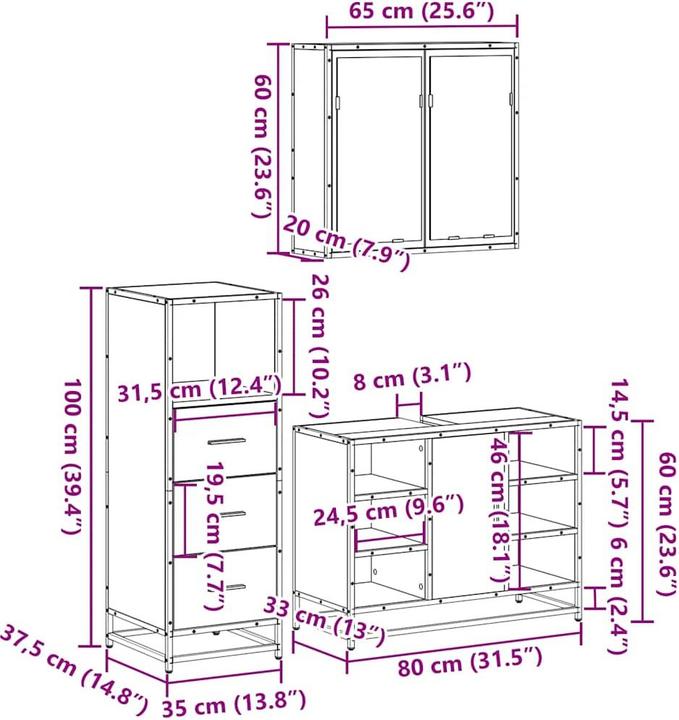 Image du produit VidaXL Ensemble de 3 meubles de salle de bain noir en bois composite Ensemble de meubles de salle de bain