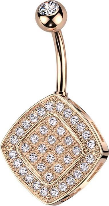 Star Piercing Banane rosegold mit Kugel Kristall silber und Rhombus Kristalle silber (Messing, Chirurgenstahl 316L)