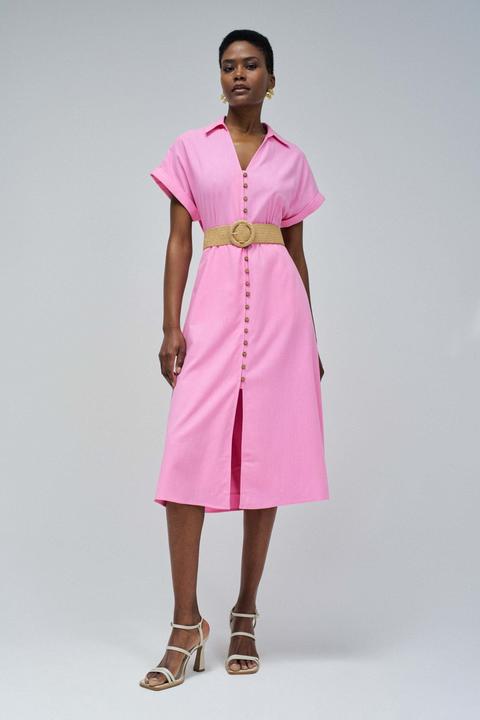 Salsa Jeans Midikleid Linen Shirt Dress With Front Buttoned Belt (S)