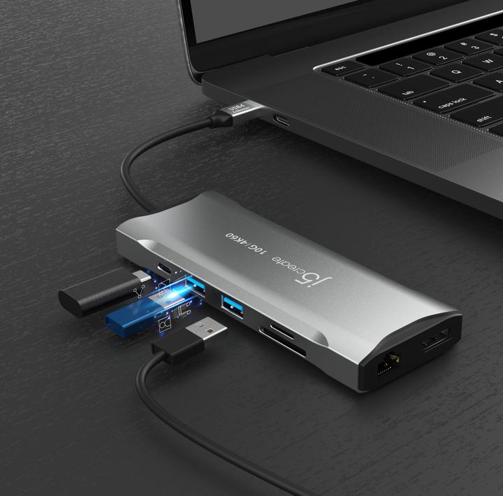 Actual product image j5Create JCD397 4K60 Elite USB-C® Multi-Monitor Mini Dock, Space Grey (USB-C, 3 Ports)