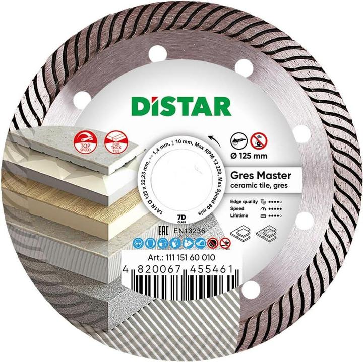 Distar DIAMOND PARTING DISC GRES MASTER 125 x 1 4 x 10 x 22 23mm
