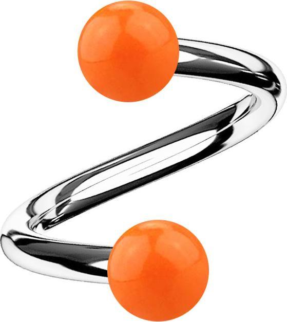Star Piercing Micro Spirale silber mit zwei Kugeln orange (Acryl, ohne Messing, Chirurgenstahl 316L)
