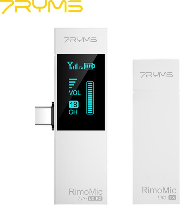 Produktbild 7Ryms Streaming and Video Mini Wireless Microphone (For USB-C & USB-A Interface) Rimomic Lite UC - Whit...