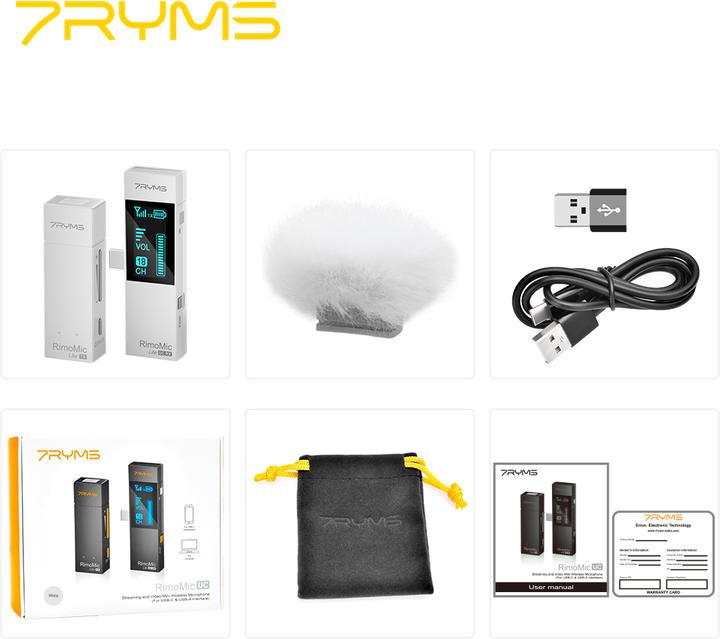 Produktbild 7Ryms Streaming and Video Mini Wireless Microphone (For USB-C & USB-A Interface) Rimomic Lite UC - Whit...