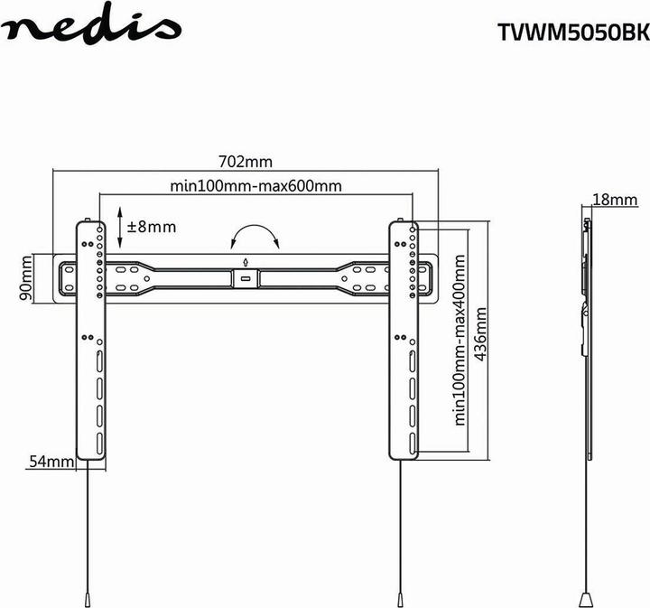 Actual product image Nedis Fixed TV wall mount - 37-70" - Max. 35 kg - Ultra slim - Automatic spring reverse (Wall, 70", 35 kg)