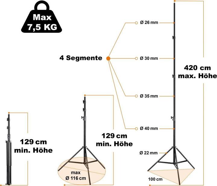 Produktbild Walimex WT-420 Lampenstativ, 420cm (420 cm, 7.50 kg)