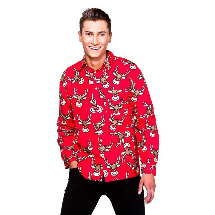 Wicked Costumes Weihnachts Hemden mit Rentier Druck in Rot