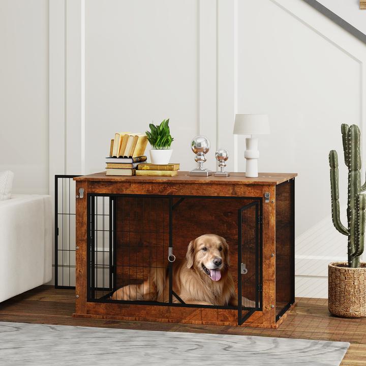 Actual product image PawHut Hundekäfig Spanplatte, Stahl Rustikal-Braun (Dog house)