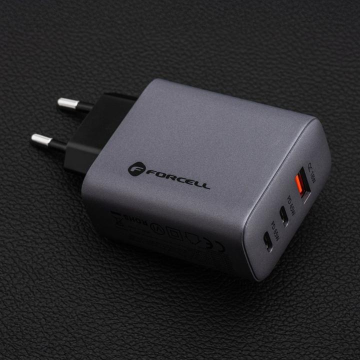 Produktbild Forcell Adapter F-ENERGY GaN VT-42B travel charger 2 x Type C + USB A PD QC4.0 4A 65W gray (65 W)