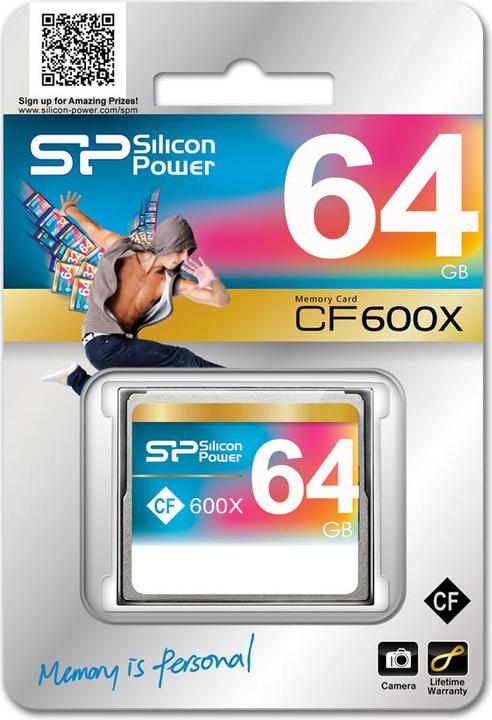 Immagine prodotto Silicon Power 64GB 600x CF Lettura fino a 90MB/s Interfaccia ATA Modalità PIO 6 MWDMA 4 UDMA 6 Funzione ECC Re (64 GB, CF, U3, UHS-III)