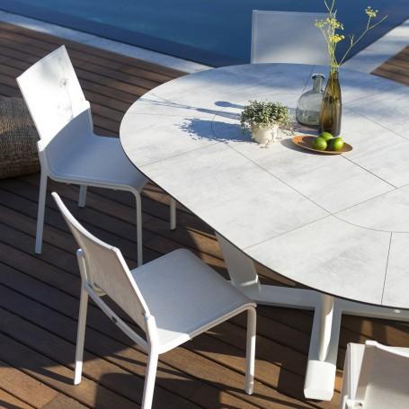 Produktbild Les Jardins Ausziehbarer Rundtisch HEGOA 8-10 Plätze 146-206 cm Aluminium weiss TA03080 (146 cm)