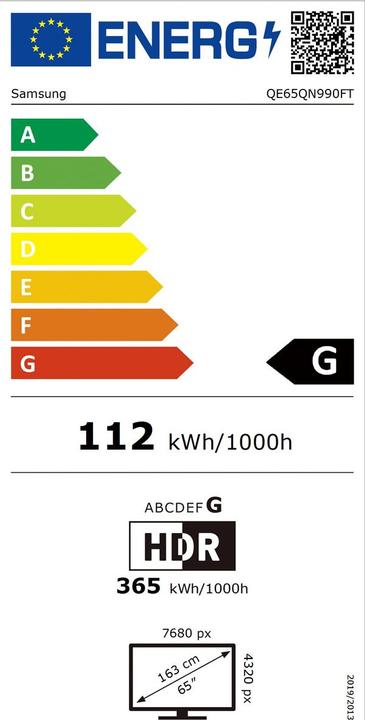 Etichetta energetica Samsung QE65QN990F (65", QN990F, NeoQLED, Mini-LED, 8K, 2025)