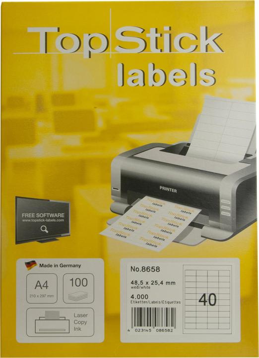 TopStick Universal-Etiketten, 48,5 x 25,4 mm, weiss selbstklebend, permanent haftend