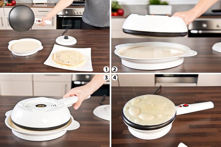 Produktbild Rosenstein & Söhne Kabelloser Crêpes-Maker, Anti-Haft, Temperatur-Automatik, 20 cm, 800 W