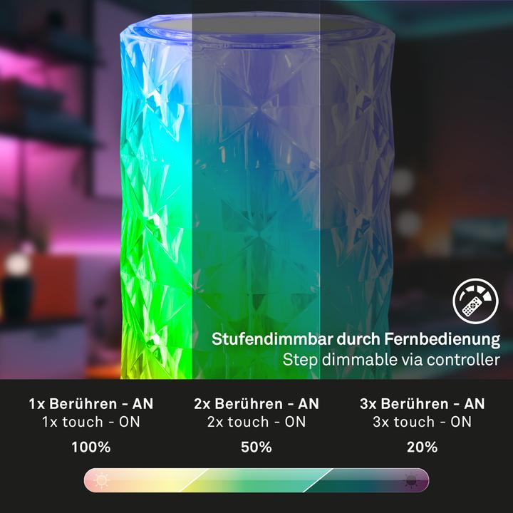 Immagine prodotto Briloner Lampada da tavolo ricaricabile a LED RGB, aspetto cristallino, trasparente, 1xLED/2.3W (65 lm)