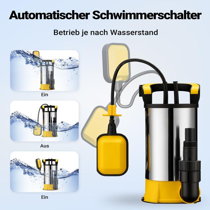 Produktbild Wiltec flachsaugende Tauchpumpe Schwimmer 400W Edelstahl Tiefbrunnenpumpe Pumpe (Durchlaufpumpe)