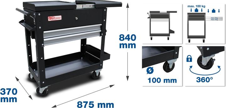 Image du produit BGS Servante d'atelier 2 tiroirs tablette d'extension horizontale vide (2 x)