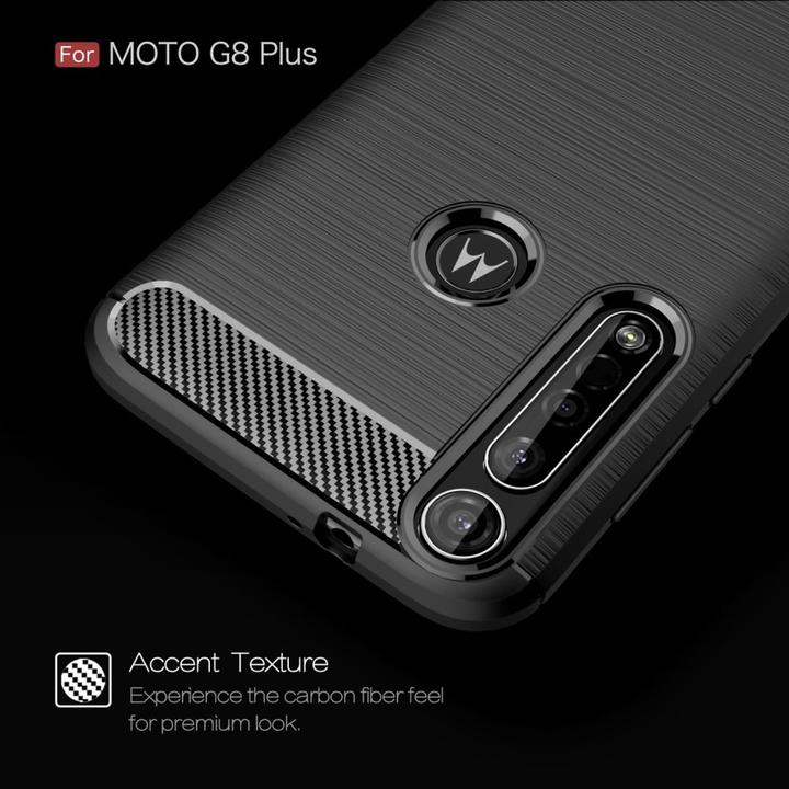 Actual product image König Design Case Mobile Protection for Motorola G8 Plus Case Cover Bumper Carbon Optics TPU Blue (Motorola Moto G8 Plus)