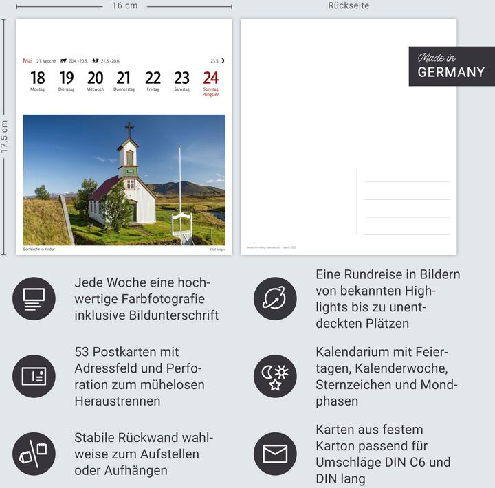 Produktbild Harenberg Island Sehnsuchtskalender 2026 - Wochenkalender mit 53 Postkarten (Deutsch)