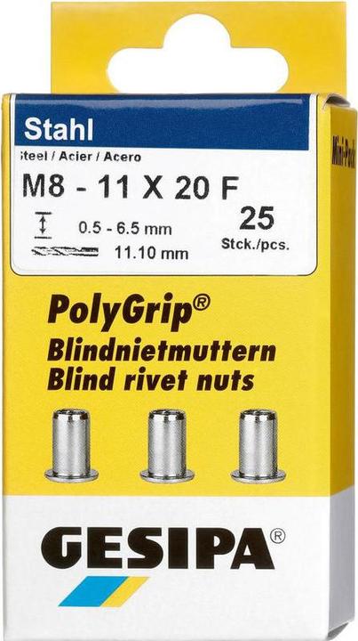 Produktbild Gesipa Blindnietmutter PolyGrip® Nietschaft dxl 11x20mm M8 STA 25 St.