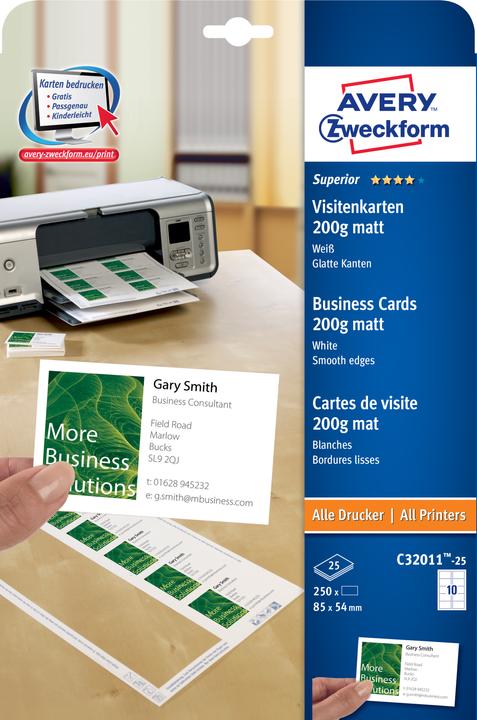 Produktbild Avery Superior Visitenkarten (200 g/m², 25 x, A4)