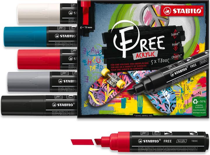 Actual product image STABILO FREE Acrylic Acrylic Maker (White, Turquoise, Red, Grey, Black, 10 mm, 5 x)