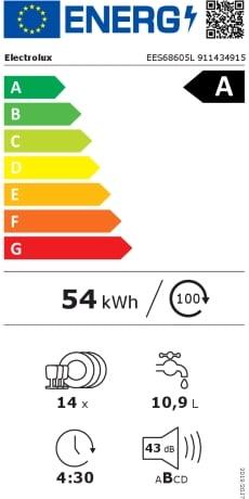 Label énergétique Electrolux EES68605L Lave-vaisselle SatelliteClean de la série 600