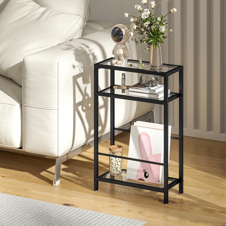Produktbild Homcom Beistelltisch Stahl, Hartglas Schwarz