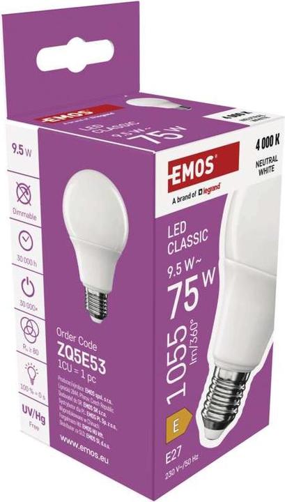 Produktbild Emos LED Lampe Classic A60 / E27 / 9,5 W (75 W) / 1055 lm / Neutral Weiss (E27, 9.50 W, 1055 lm, 1 x, E)
