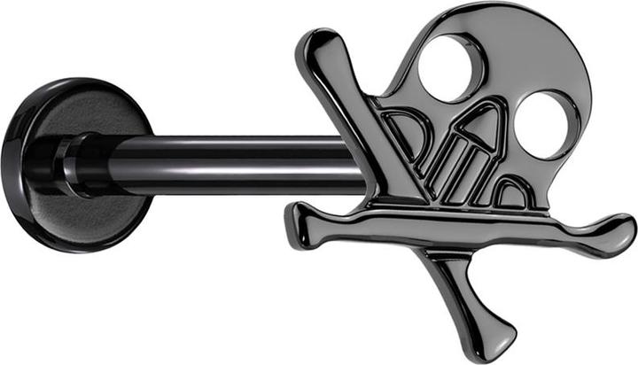 Produktbild Star Piercing Micro Threadless Labret schwarz Totenkopf mit gekreuzten Knochen schwarz (Titan G23, ohne Messing)
