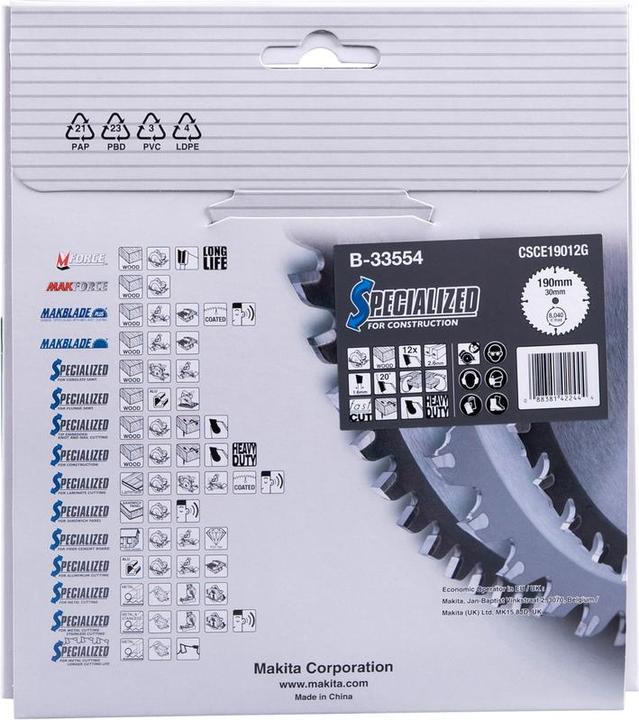 Actual product image Makita SPECIALIZED saw blade 190x30x12Z